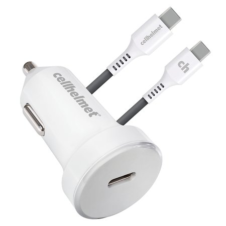 CELLHELMET Car Charger 25W PD with USB C to USB C Cable, White CAR-PD-25W+R-C